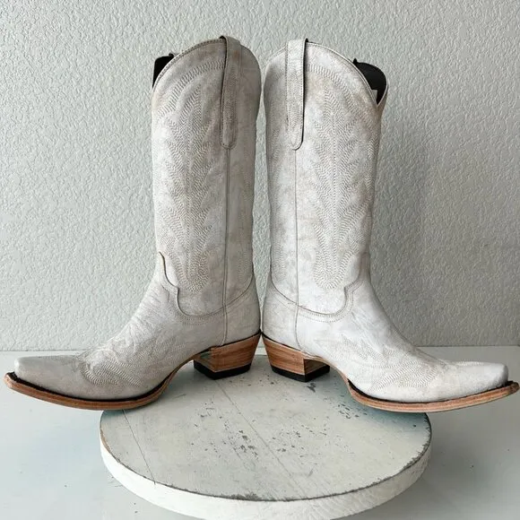 NEW Lane LEXINGTON Women Cowboy Boots 9 White Western Cowgirl 13&quot; Mid Calf Tall