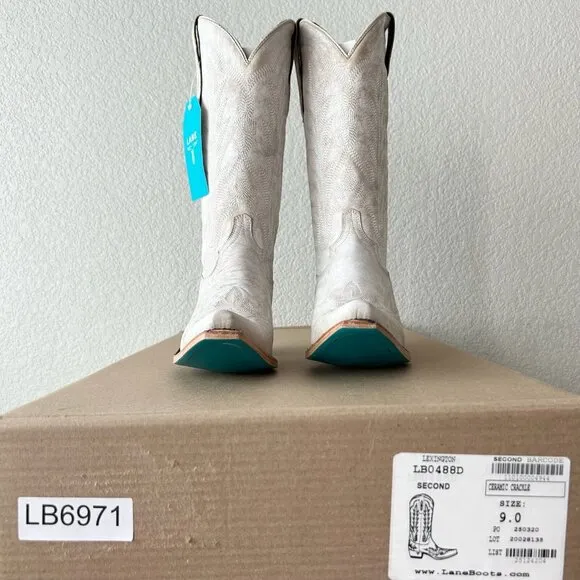 NEW Lane LEXINGTON Women Cowboy Boots 9 White Western Cowgirl 13&quot; Mid Calf Tall