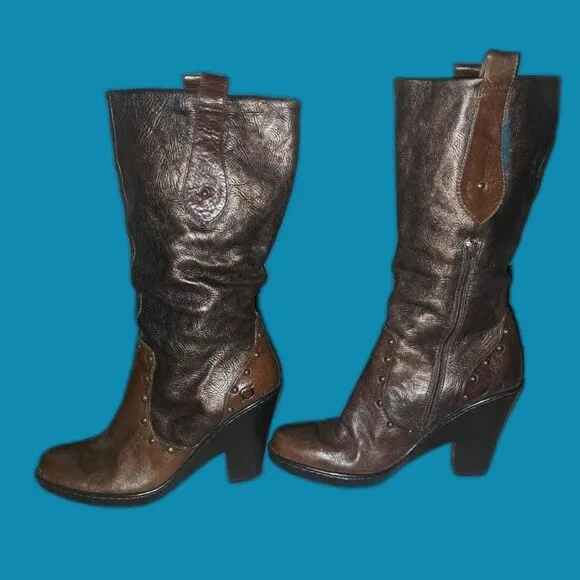 NEW Leather Copper Brushed &amp; rivets Boots Sz 9 Born Crown Riding Boots-Dust Bag