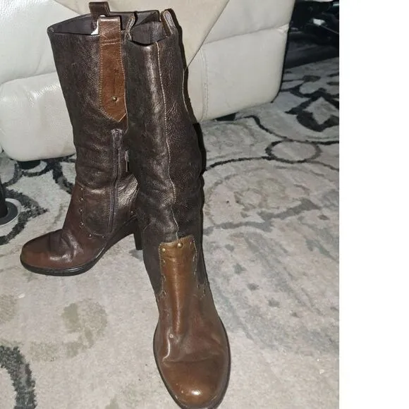 NEW Leather Copper Brushed &amp; rivets Boots Sz 9 Born Crown Riding Boots-Dust Bag