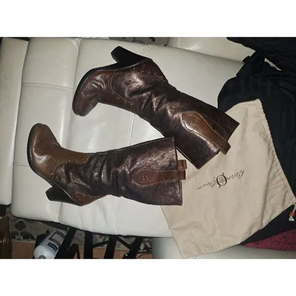 NEW Leather Copper Brushed &amp; rivets Boots Sz 9 Born Crown Riding Boots-Dust Bag
