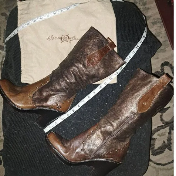 NEW Leather Copper Brushed &amp; rivets Boots Sz 9 Born Crown Riding Boots-Dust Bag
