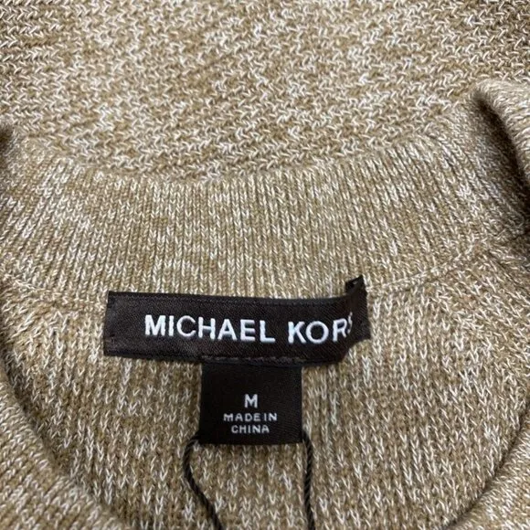 NEW MICHAEL KORS Sweater Dark Camel Brown Size M Modern-Fit Textured Mouline