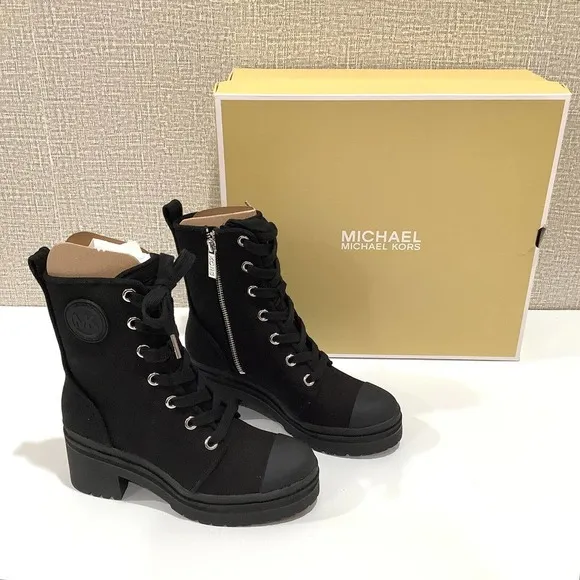 New Michael Kors Womens 6 M Corey Bootie Black Canvas Combat Boots 40ROCOME5D