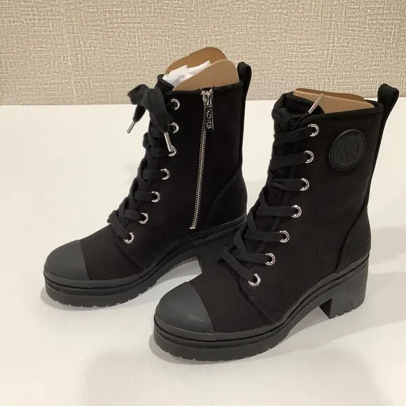 New Michael Kors Womens 6 M Corey Bootie Black Canvas Combat Boots 40ROCOME5D