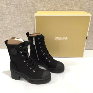New Michael Kors Womens 6 M Corey Bootie Black Canvas Combat Boots 40ROCOME5D