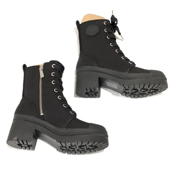 New Michael Kors Womens 6 M Corey Bootie Black Canvas Combat Boots 40ROCOME5D