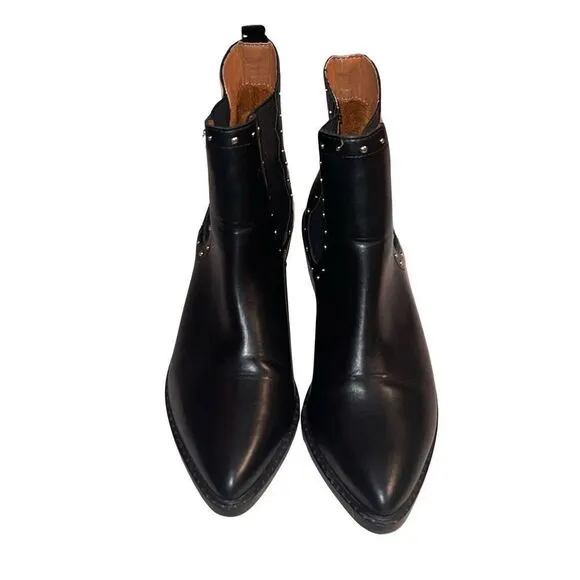 New Mi.iM Studded Black Leather Ankle Pointed Toe Chelsea Boots Booties Women 7