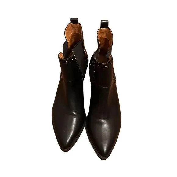 New Mi.iM Studded Black Leather Ankle Pointed Toe Chelsea Boots Booties Women 7
