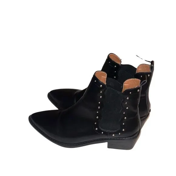New Mi.iM Studded Black Leather Ankle Pointed Toe Chelsea Boots Booties Women 7