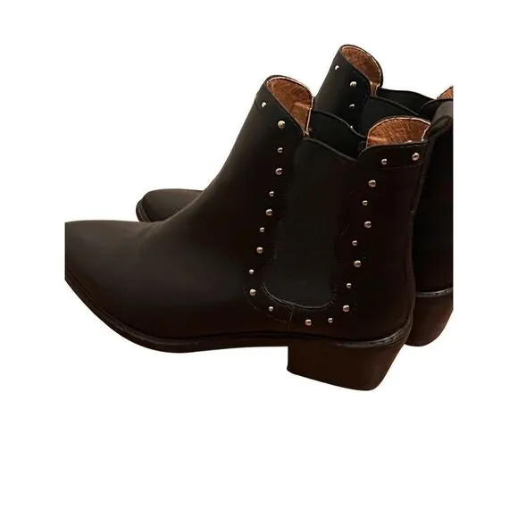 New Mi.iM Studded Black Leather Ankle Pointed Toe Chelsea Boots Booties Women 7