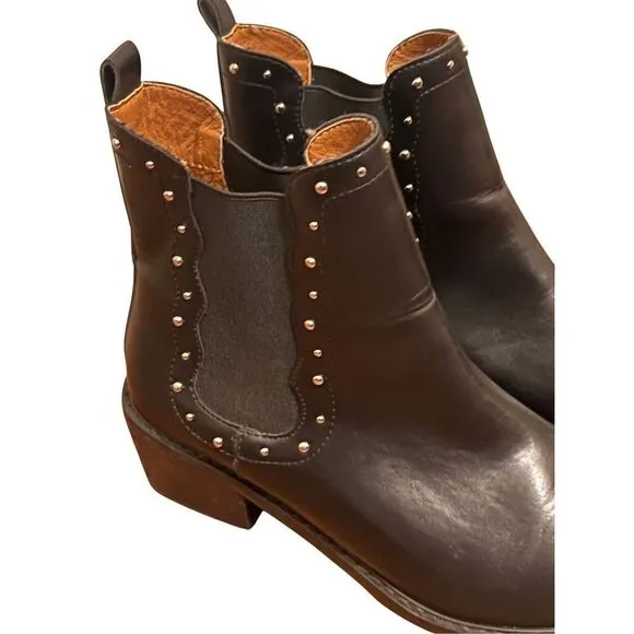 New Mi.iM Studded Black Leather Ankle Pointed Toe Chelsea Boots Booties Women 7