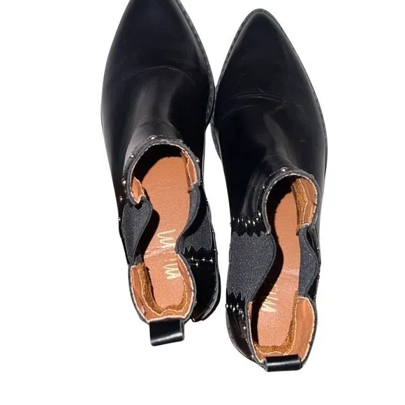 New Mi.iM Studded Black Leather Ankle Pointed Toe Chelsea Boots Booties Women 7
