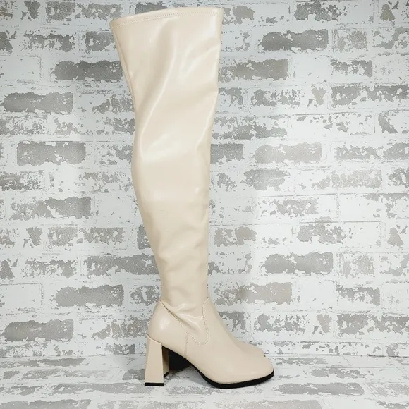 NEW Open Edit Women's Briar In Cream Vanilla Over the Knee Boots A727