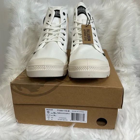 NEW Palladium Unisex Star White Pampa Hi Htg Supply Boots Size M10 W11.5