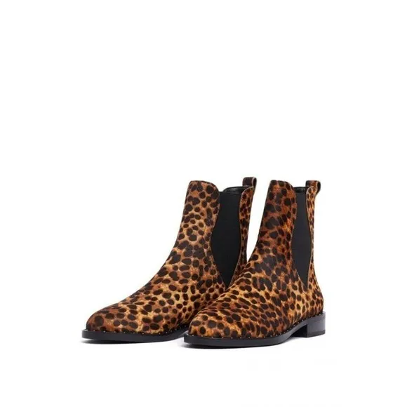 New Rebecca Minkoff Sabeen Cow Fur Ankle Boots Brown &amp; Black Size 7.5M