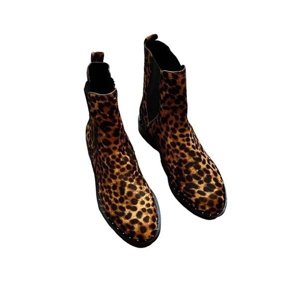 New Rebecca Minkoff Sabeen Cow Fur Ankle Boots Brown &amp; Black Size 7.5M