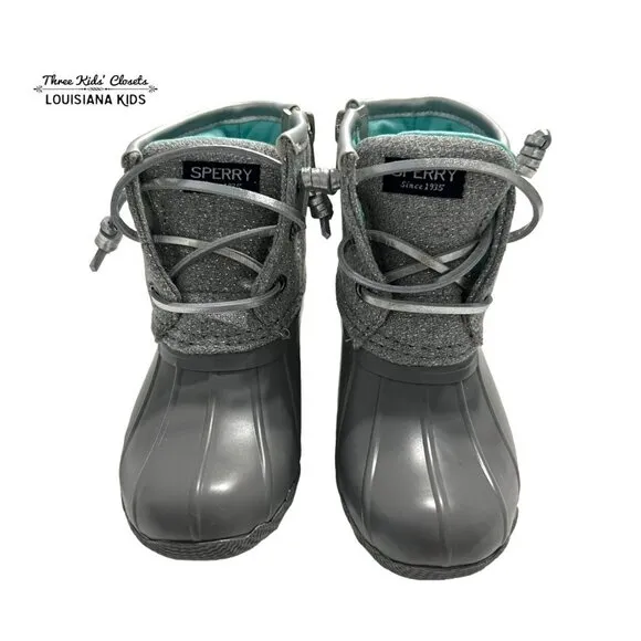 NEW Sperry 9M Sparkly Grey &amp; Aqua Saltwater Boots