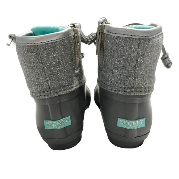 NEW Sperry 9M Sparkly Grey &amp; Aqua Saltwater Boots