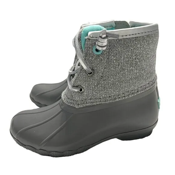 NEW Sperry 9M Sparkly Grey &amp; Aqua Saltwater Boots