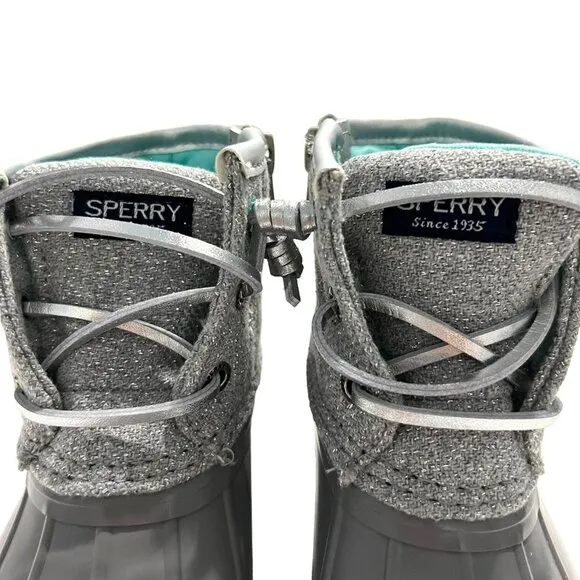 NEW Sperry 9M Sparkly Grey &amp; Aqua Saltwater Boots