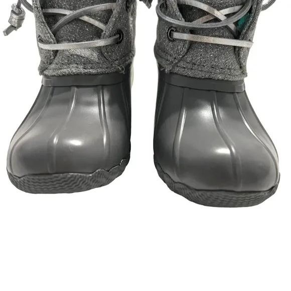 NEW Sperry 9M Sparkly Grey &amp; Aqua Saltwater Boots