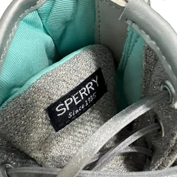 NEW Sperry 9M Sparkly Grey &amp; Aqua Saltwater Boots