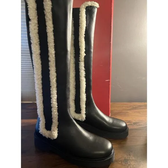 NEW STAUD Womens Palamino Shearling Trim Black Leather Riding Boots US 10 EUR 40
