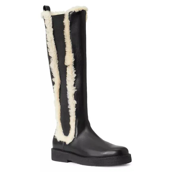 NEW STAUD Womens Palamino Shearling Trim Black Leather Riding Boots US 10 EUR 40