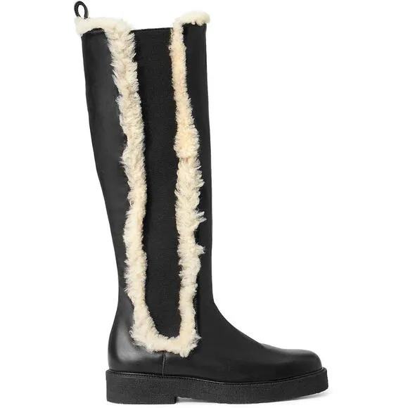NEW STAUD Womens Palamino Shearling Trim Black Leather Riding Boots US 10 EUR 40