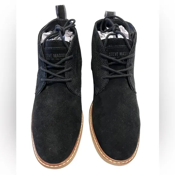 NEW Steve Madden Hardenn Men's Black Suede Leather Lace-Up Chukka Ankle Boots