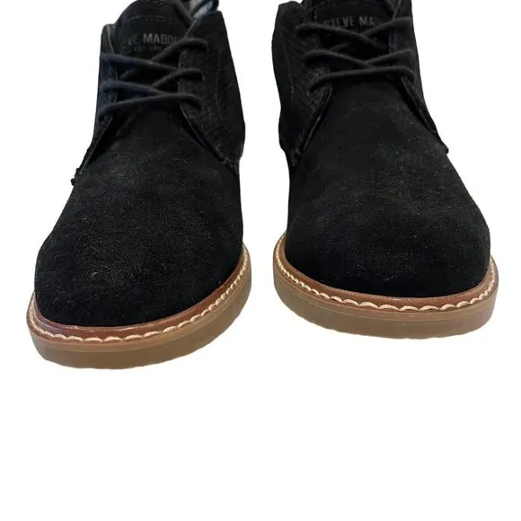 NEW Steve Madden Hardenn Men's Black Suede Leather Lace-Up Chukka Ankle Boots