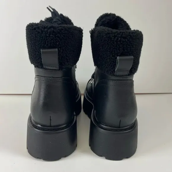 NEW Steve Madden Reyen Boots Womens 9M Black Leather Faux Fur