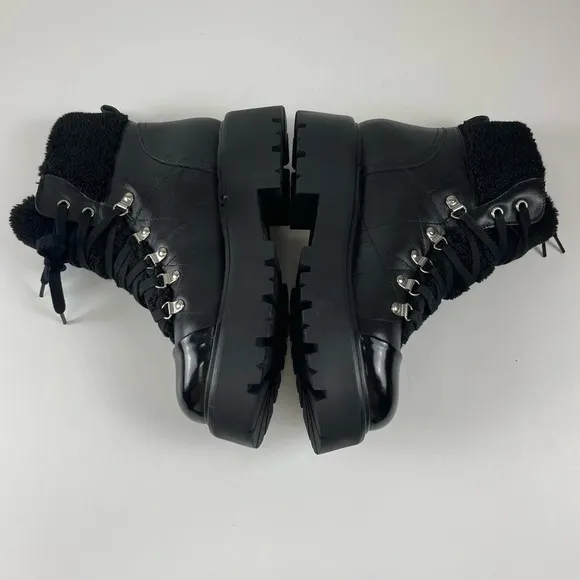 NEW Steve Madden Reyen Boots Womens 9M Black Leather Faux Fur