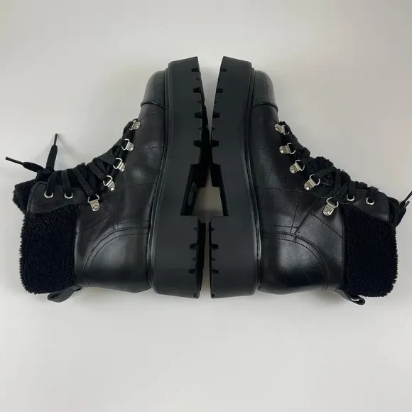 NEW Steve Madden Reyen Boots Womens 9M Black Leather Faux Fur