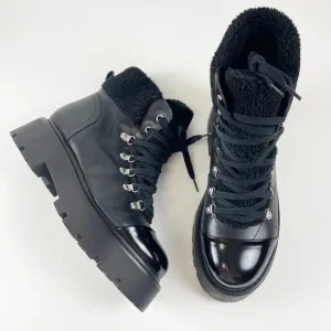 NEW Steve Madden Reyen Boots Womens 9M Black Leather Faux Fur