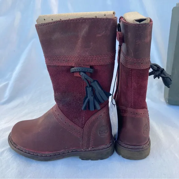 New Timberland Earthkeepers Leather Toddler Winter Boots Size 6 Burgundy Red