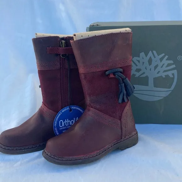 New Timberland Earthkeepers Leather Toddler Winter Boots Size 6 Burgundy Red
