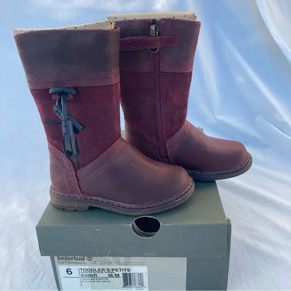 New Timberland Earthkeepers Leather Toddler Winter Boots Size 6 Burgundy Red