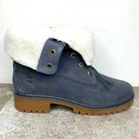 NEW Timberland Jayne Fleece Fold Down Waterproof Dark Grey Suede Ankle Boot Sz 7