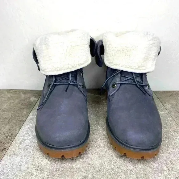 NEW Timberland Jayne Fleece Fold Down Waterproof Dark Grey Suede Ankle Boot Sz 7