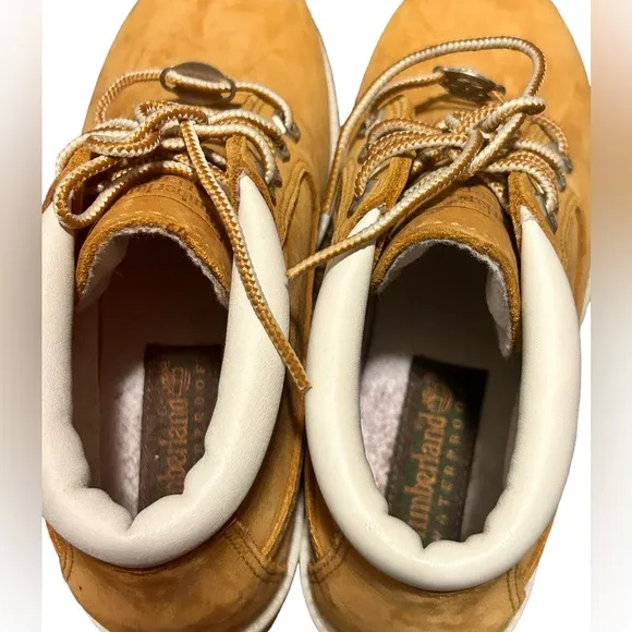 NEW! TIMBERLAND Women's Tan &amp; White Leather Lace Up Outdoor Boots-Size 5
