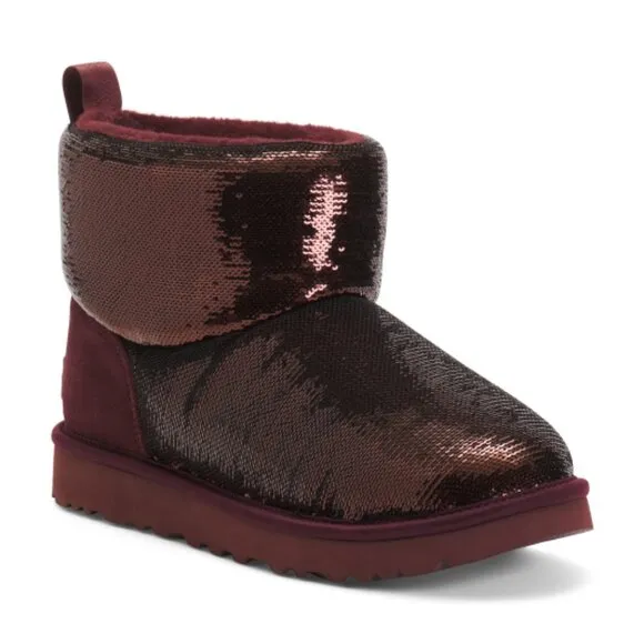 NEW UGG Classic Mini Mirror Ball Boots Grape for women 562tn