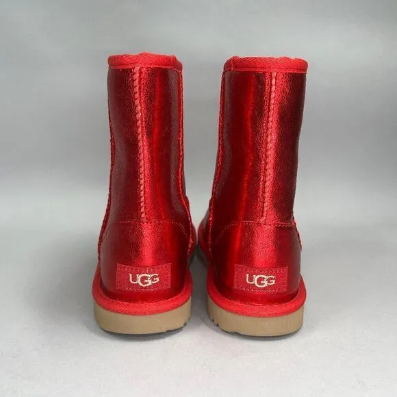 New UGG Kids Classic II Red Metallic Sparkle Winter Boots