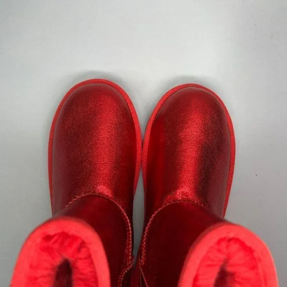 New UGG Kids Classic II Red Metallic Sparkle Winter Boots