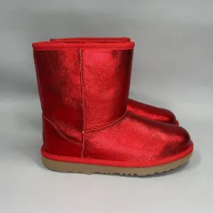 New UGG Kids Classic II Red Metallic Sparkle Winter Boots