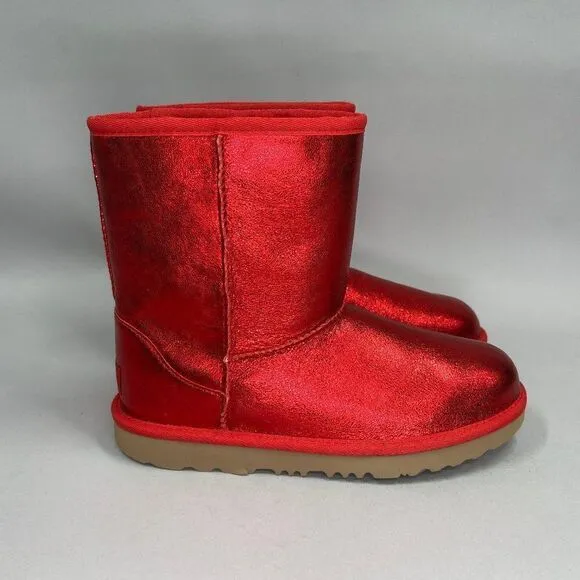 New UGG Kids Classic II Red Metallic Sparkle Winter Boots