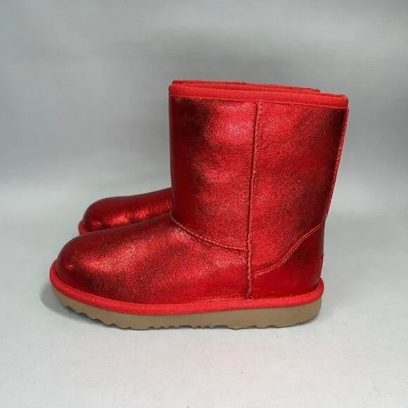 New UGG Kids Classic II Red Metallic Sparkle Winter Boots