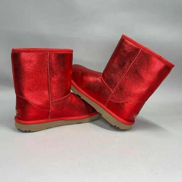 New UGG Kids Classic II Red Metallic Sparkle Winter Boots