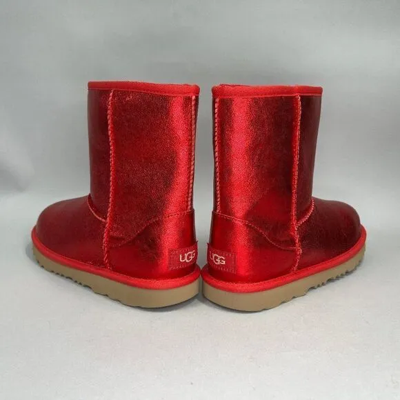 New UGG Kids Classic II Red Metallic Sparkle Winter Boots